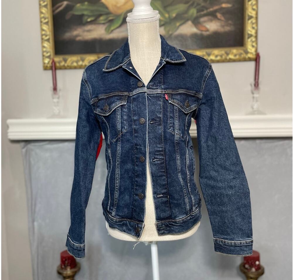 Levi's Women's Dark Wash Denim Jacket Flight Grapic Back Size Small